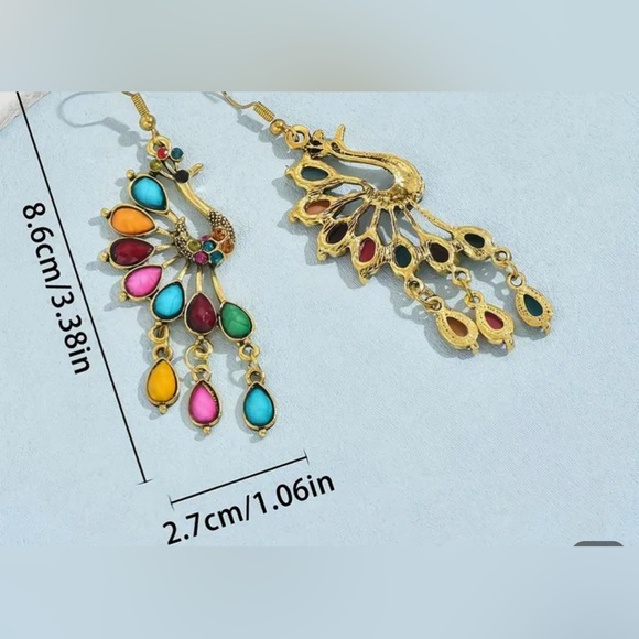 Bohemian Peacock Tassel Dangle Earrings - Picture 5 of 5